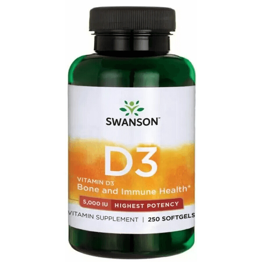 Диетическая добавка Swanson Витамин Д3, 5000 МЕ (125 мкг), 250 гелевых капсул: цены и характеристики