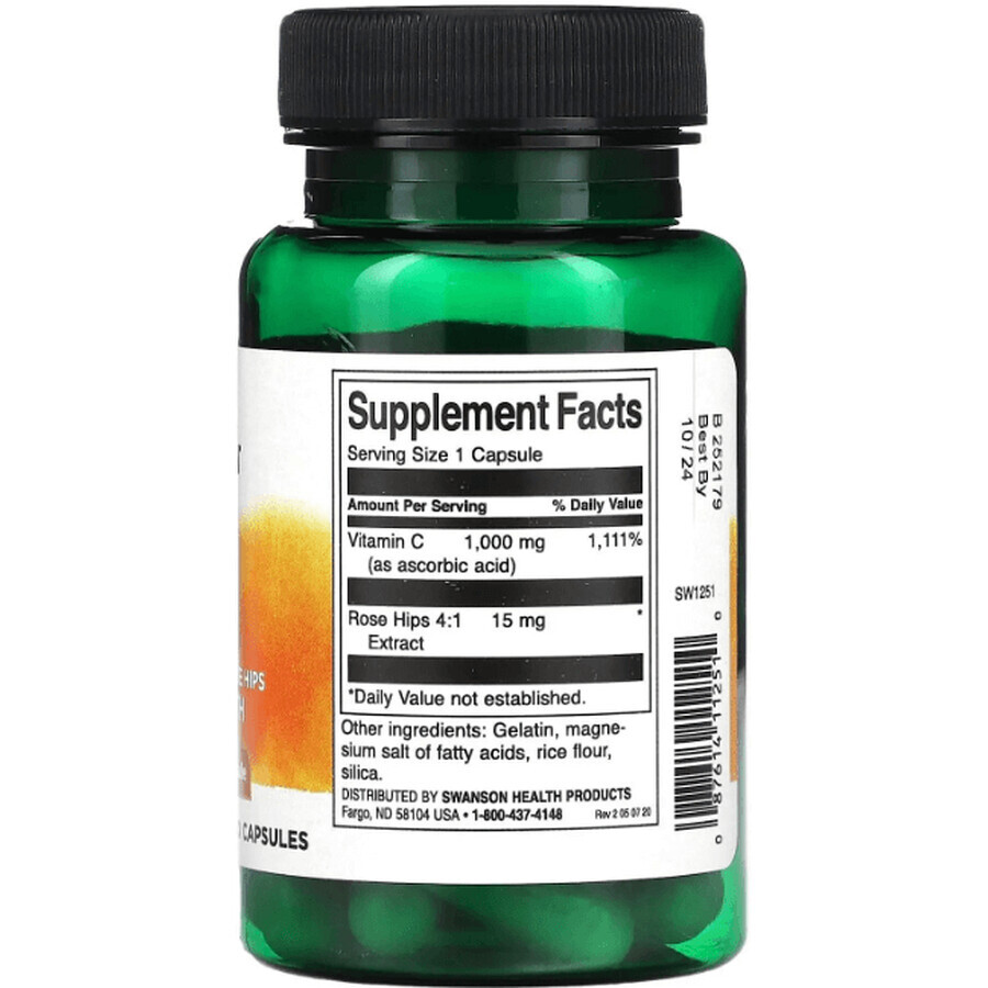 Дієтична добавка Swanson Вітамін С з шипшиною, 1000 мг, 30 капсул: ціни та характеристики