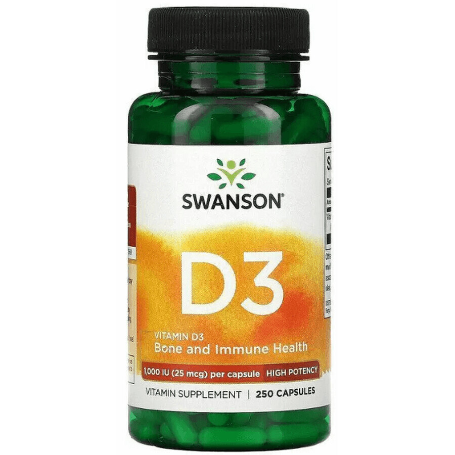 Дієтична добавка Swanson Вітамін Д3, 1000 МО (25 мкг), 250 капсул: ціни та характеристики