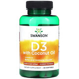 Дієтична добавка Swanson Вітамін D3 з кокосовим маслом, 60 гелевих капсул