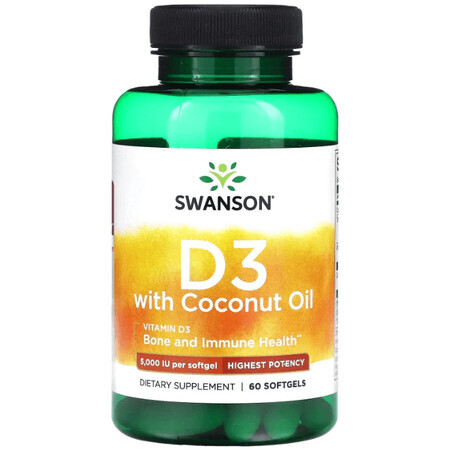 Диетическая добавка Swanson Витамин D3 с кокосовым маслом, 60 гелевых капсул
