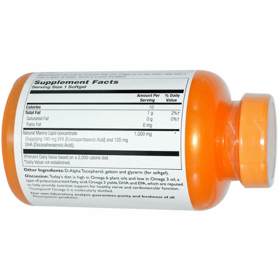 Диетическая добавка Thompson Омега-3, 1000 мг, 100 гелевых капсул: цены и характеристики