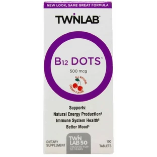 Витамин В12, B-12 Dots, Twinlab, вкус вишни, 500 мкг, 100 таблеток