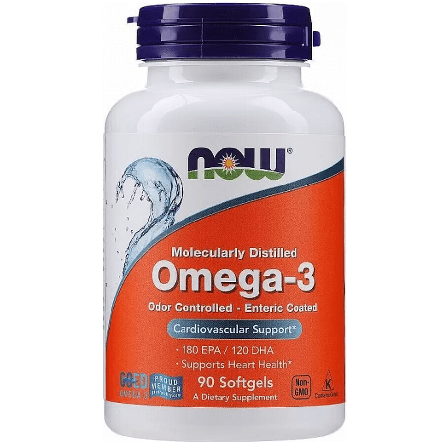 Омега-3, Omega-3, Now Foods 180 ЭПК/120 ДГК, 90 гелевых капсул: цены и характеристики