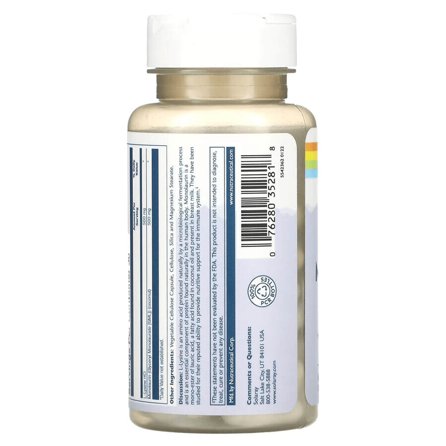 L-лізин монолаурин 1:1 Solaray капсули для підтримки імунітету флакон 60 шт: ціни та характеристики