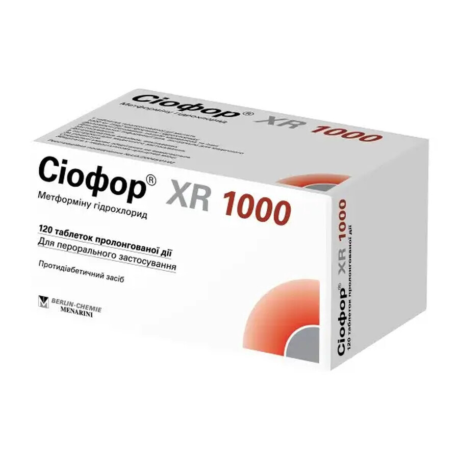 Сіофор XR 1000 таблетки прол./д. по 1000 мг №120 : ціни та характеристики