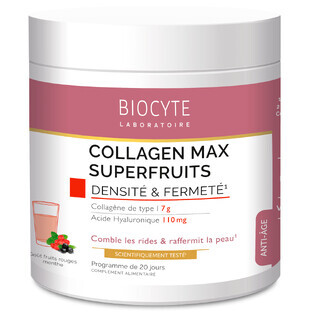 Biocytе COLLAGEN MAX SUPERFRUITS Колаген + Вітамін С + Гіалуронова кислота: Зменшення зморшок та зволоження шкіри, 20 порцій, зі смаком фруктів