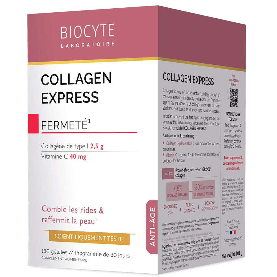 Biocytе COLLAGEN EXPRESS GELULES Колаген + Антиоксидант: Зменшення зморшок та ознак старіння, 180 капсул: ціни та характеристики