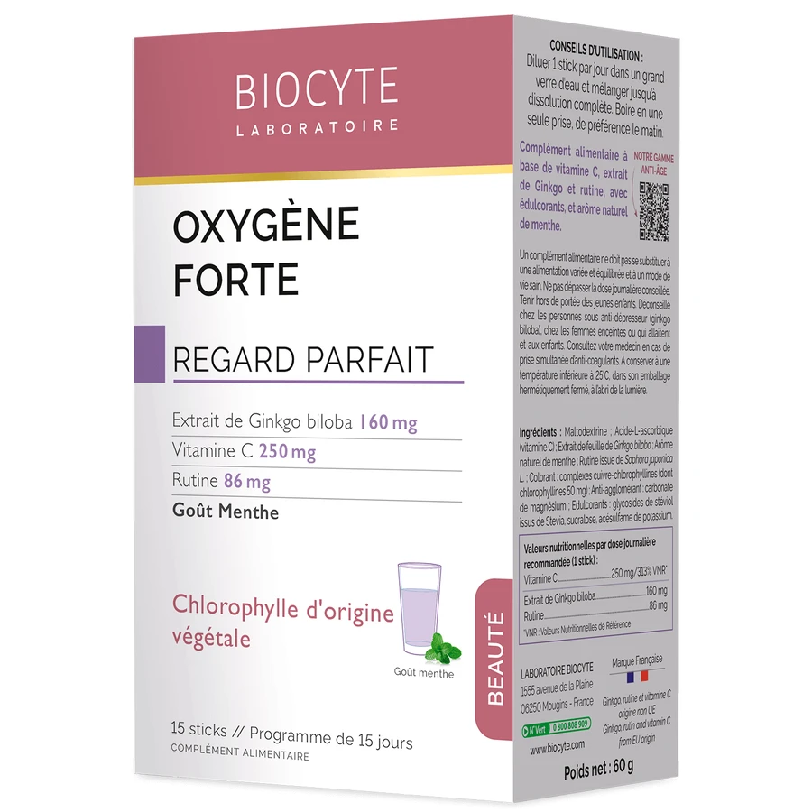 Biocytе OXYGENE FORTE Проти Темних Кіл Під Очима: Хлорофіл, Гінкго Білоба, Рутина та Вітамін С, 15 стіків: ціни та характеристики
