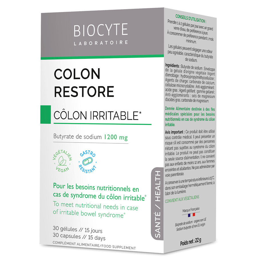 Biocytе COLON RESTORE Бутират натрия: синдром раздраженного кишечника, 30 капсул: цены и характеристики