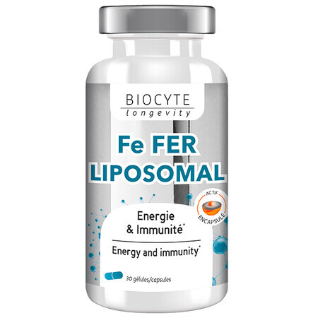 Biocytе FE FER LIPOSOMAL Залізо + Вітаміни C та B12: Сприяє утворенню еритроцитів та гемоглобіну, 30 капсул
