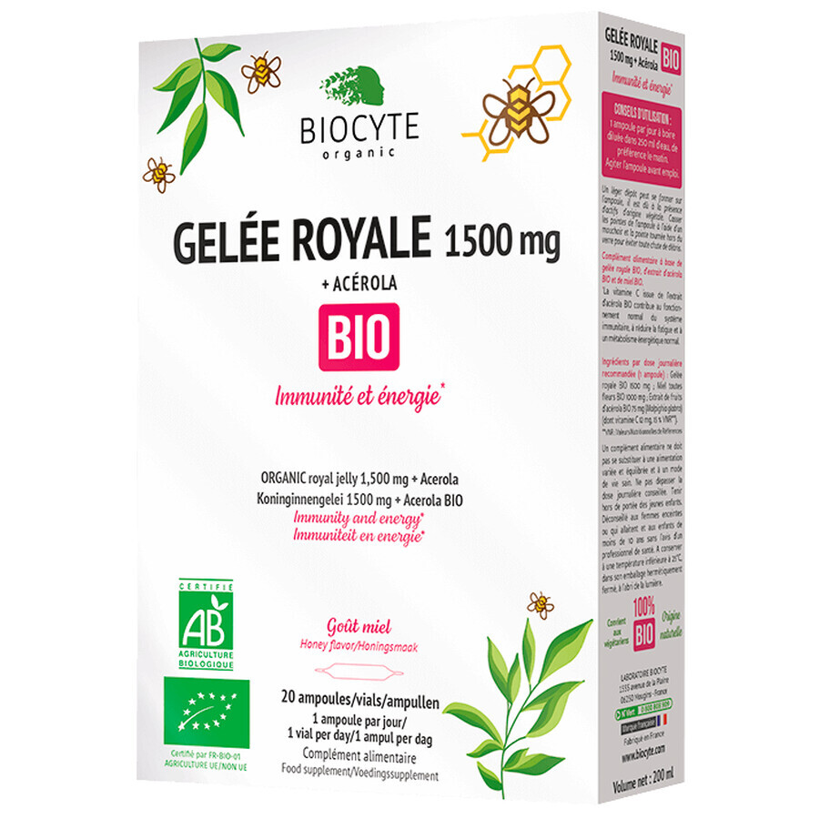 Biocytе GELÉE ROYALE BIO Маточне молочко + Ацерола: Зменшення втоми та підтримка імунної системи, 20 ампул: ціни та характеристики