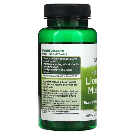 Гриб Ежовик Гребенчатый Swanson Full Spectrum Lion's Mane Mushroom 500 mg капс. №60: цены и характеристики