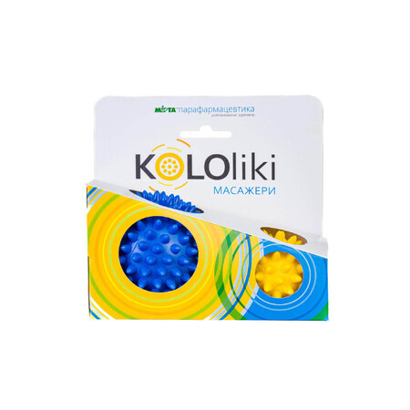 Масажер м'ячики з шипами Kololiki Д83 блакитний + Д58 жовтий 
