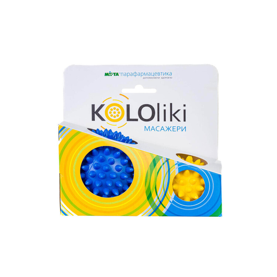 Масажер м'ячики з шипами Kololiki Д83 блакитний + Д58 жовтий : ціни та характеристики