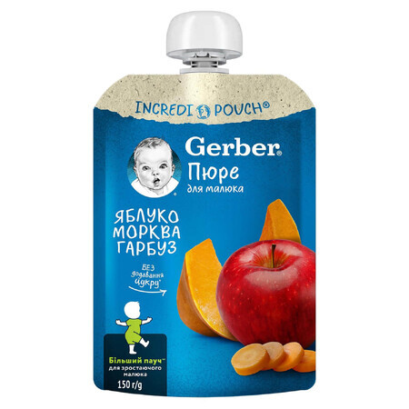 Пюре фруктово-овочеве дитяче Nestle Gerber Яблуко, морква та гарбуз з 6-ти місяців м'яка упаковка 150 г 