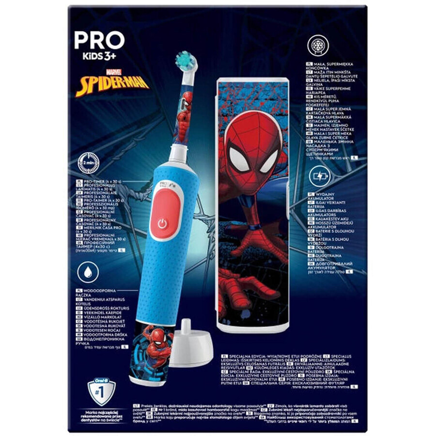 Зубна щітка Oral-B D103.413.2KX електрична з 3-х років Pro Kids Spiderman типу 3708 + дорожній чохол: ціни та характеристики