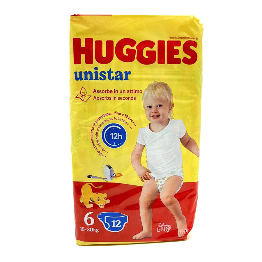 Подгузники для детей Huggies Unistar унисекс размер 6 от 15 до 30 кг 12 шт: цены и характеристики