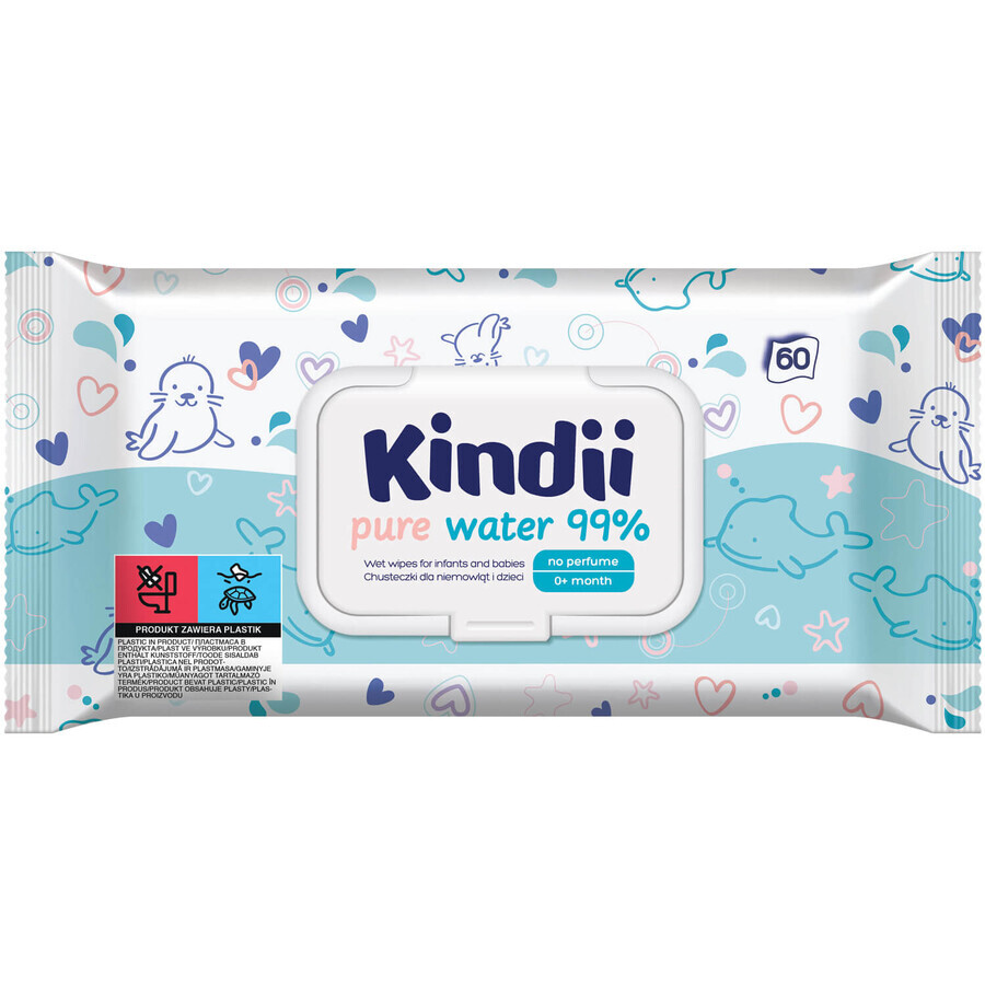 Салфетки влажные детские Kindii Pure Water 99% с клапаном №60: цены и характеристики