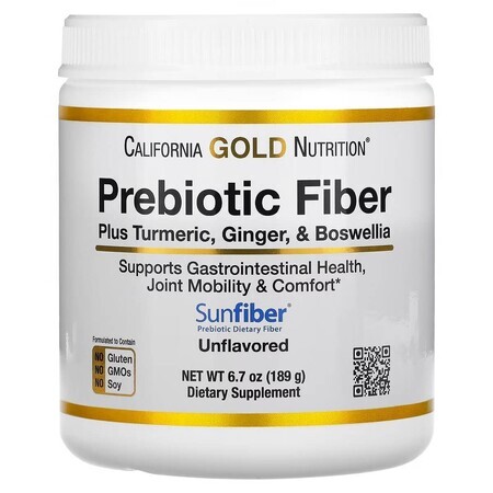 Пребиотическая клетчатка плюс куркума, имбирь и босвелия Prebiotic Fiber Plus Turmeric Ginger, Boswellia California Gold Nutrition, 189 г