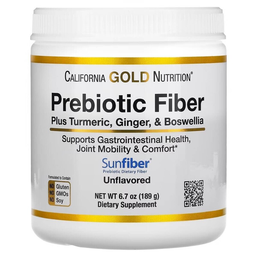 Пребиотическая клетчатка плюс куркума, имбирь и босвелия Prebiotic Fiber Plus Turmeric Ginger, Boswellia California Gold Nutrition, 189 г: цены и характеристики