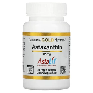 Астаксантин 12 мг, Astaxanthin, Astalif Pure Icelandic, California Gold Nutrition, 30 вегетаріанських капсул
