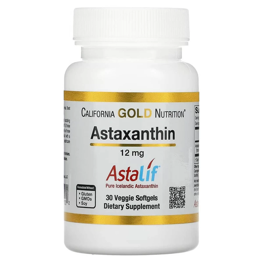 Астаксантин 12 мг, Astaxanthin, Astalif Pure Icelandic, California Gold Nutrition, 30 вегетаріанських капсул: ціни та характеристики