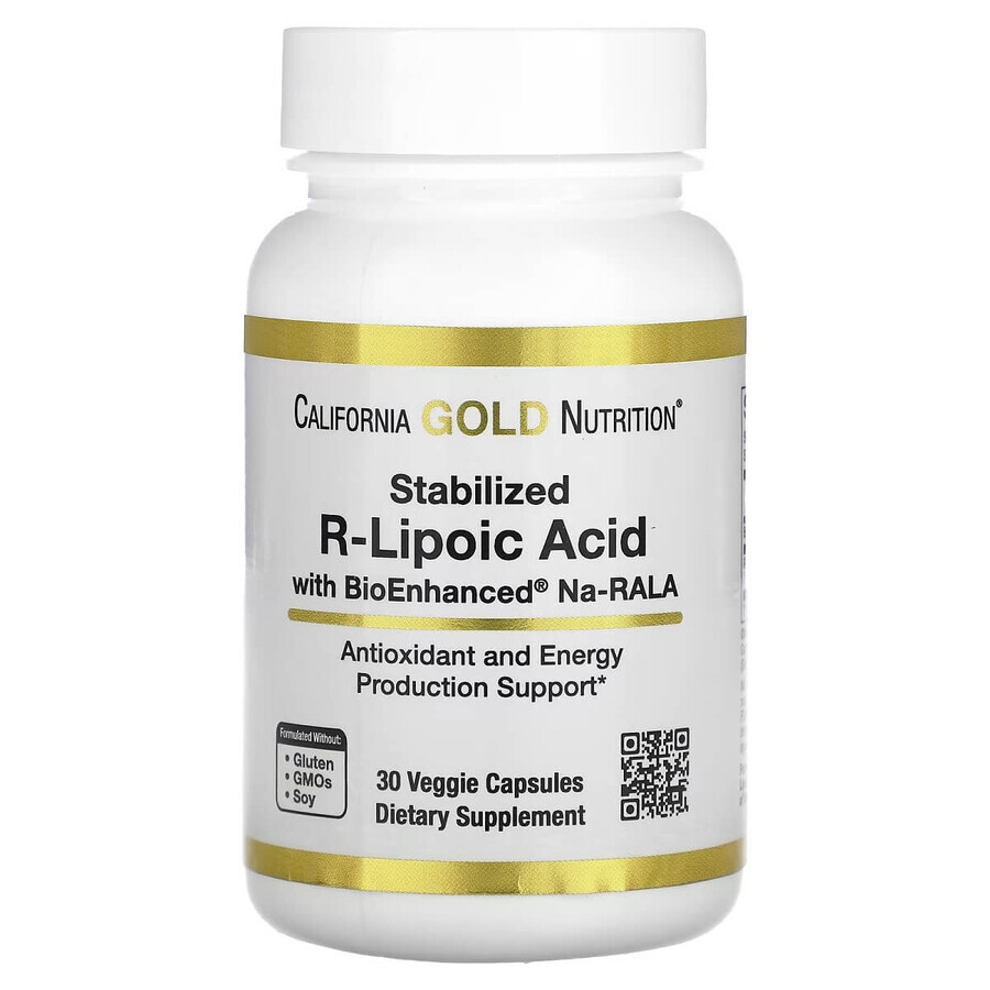 R-Ліпоєва Кислота, Stabilized R-Lipoic Acid, California Gold Nutrition, 30 вегетаріанських капсул: ціни та характеристики