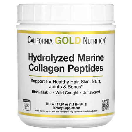 Морський Колаген Гідролізовані пептиди, без ароматизаторів, Hydrolyzed Marine Collagen Peptides, California Gold Nutrition, 500 г