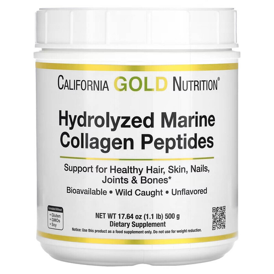 Морський Колаген Гідролізовані пептиди, без ароматизаторів, Hydrolyzed Marine Collagen Peptides, California Gold Nutrition, 500 г: ціни та характеристики