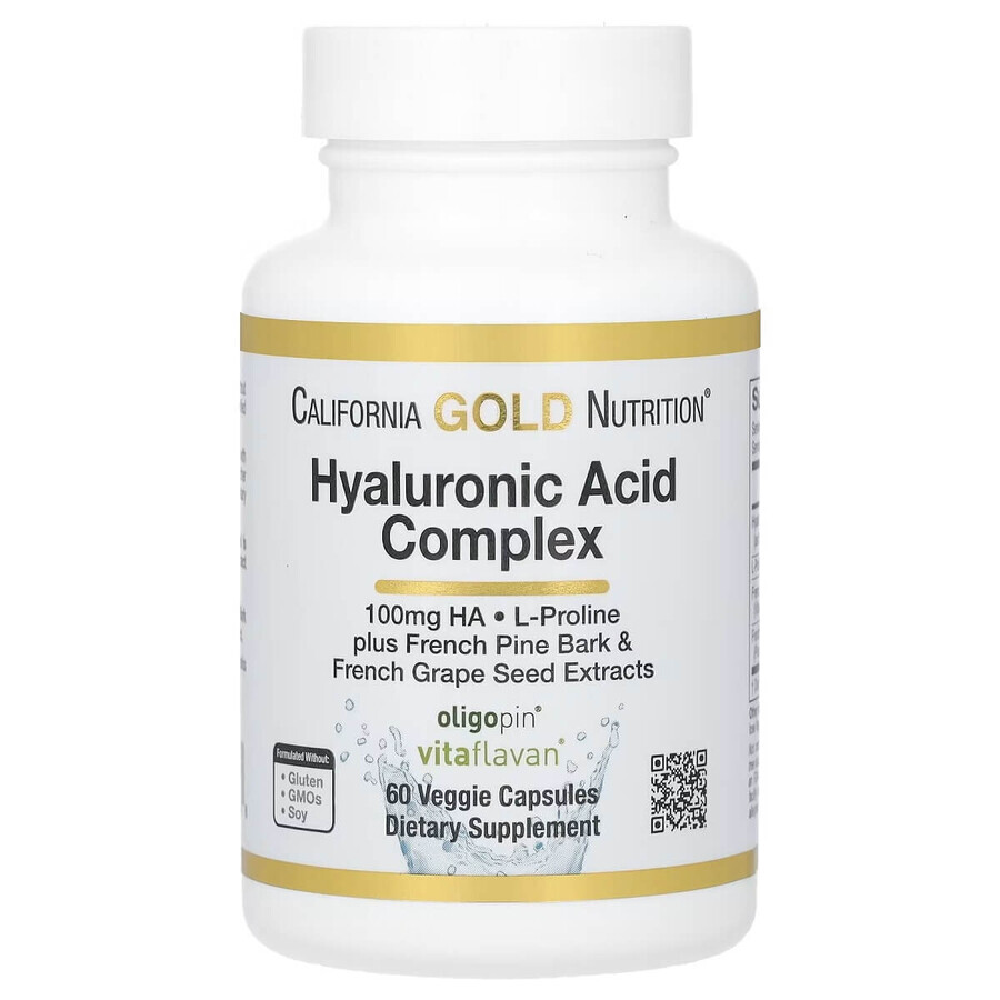 Комплекс з гіалуроновою кислотою, Hyaluronic Acid Complex, California Gold Nutrition, 60 вегетаріанських капсул: ціни та характеристики