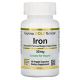 Залізо Бісгліцінат, Ferrochel Iron (Bisglycinate), California Gold Nutrition, 36 мг, 90 рослинних капсул