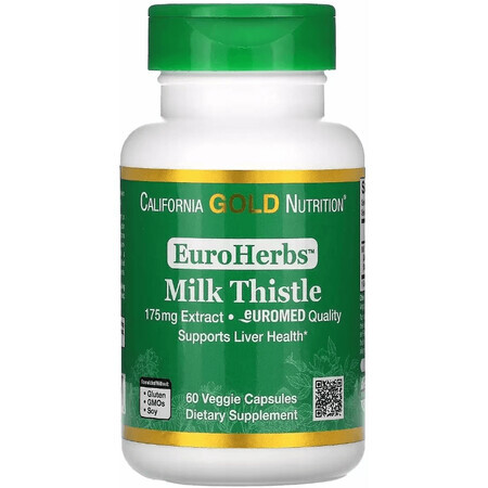 Екстракт розторопші, 175 мг, Milk Thistle Extract, EuroHerbs, European Quality, California Gold Nutrition, 60 вегетаріанських капсул