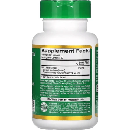 Екстракт розторопші, 175 мг, Milk Thistle Extract, EuroHerbs, European Quality, California Gold Nutrition, 60 вегетаріанських капсул: ціни та характеристики