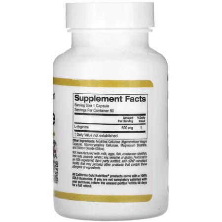 L-Аргінін, 500 мг, L-Arginine, California Gold Nutrition, 60 вегетаріанських капсул: ціни та характеристики