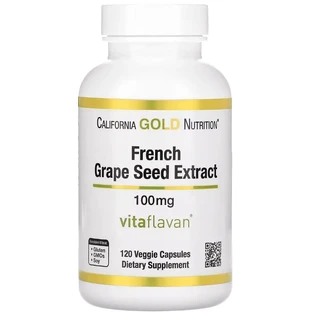 Экстракт косточек французского винограда, витафлаван, 100 мг, French Grape Seed Extract, Vitaflavan, California Gold Nutrition, 120 вегетарианских капсул