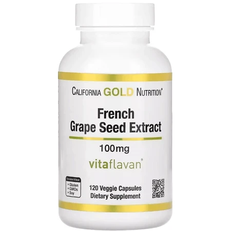 Экстракт косточек французского винограда, витафлаван, 100 мг, French Grape Seed Extract, Vitaflavan, California Gold Nutrition, 120 вегетарианских капсул: цены и характеристики