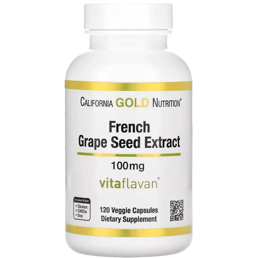 Экстракт косточек французского винограда, витафлаван, 100 мг, French Grape Seed Extract, Vitaflavan, California Gold Nutrition, 120 вегетарианских капсул: цены и характеристики