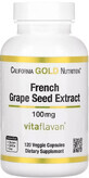 Экстракт косточек французского винограда, витафлаван, 100 мг, French Grape Seed Extract, Vitaflavan, California Gold Nutrition, 120 вегетарианских капсул