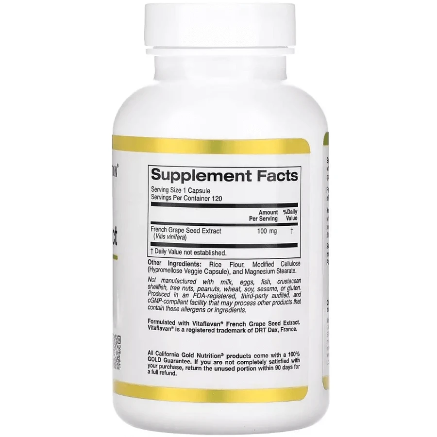 Экстракт косточек французского винограда, витафлаван, 100 мг, French Grape Seed Extract, Vitaflavan, California Gold Nutrition, 120 вегетарианских капсул: цены и характеристики