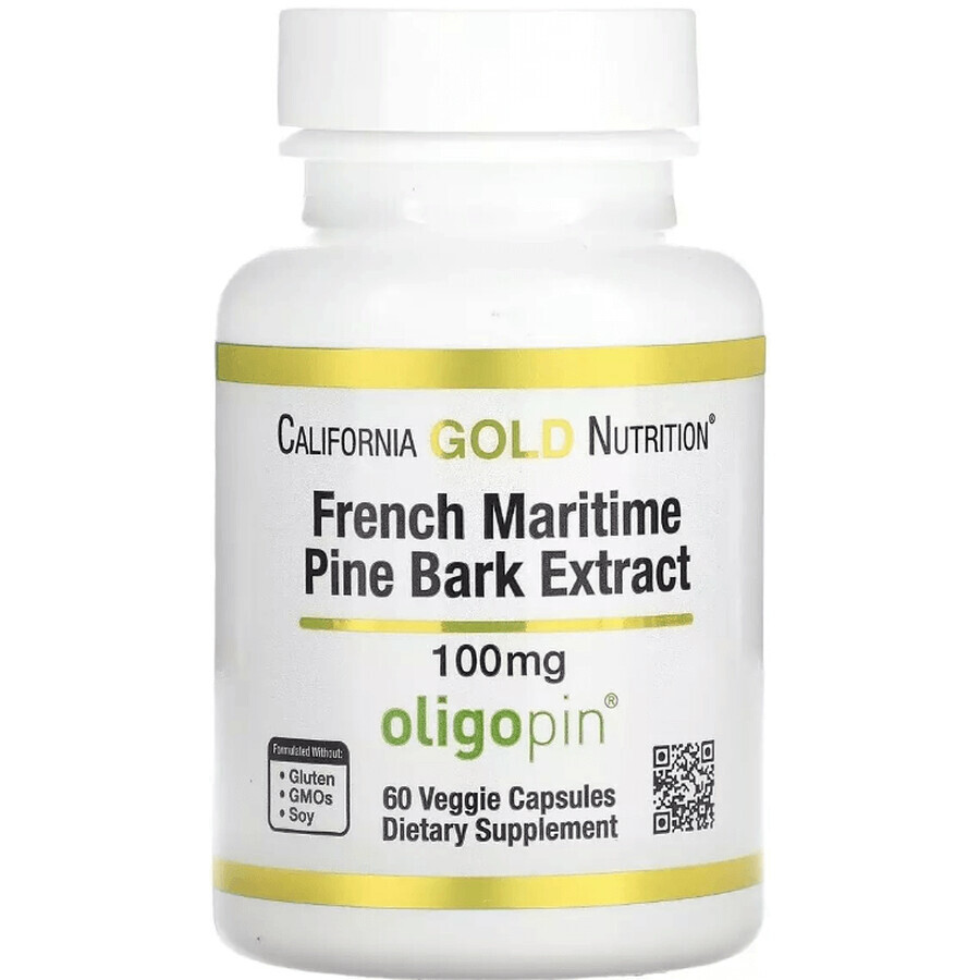 Экстракт коры французской приморской сосны, олигопин, 100 мг, French Maritime Pine Bark Extract, Oligopin, California Gold Nutrition, 60 вегетарианских капсул: цены и характеристики