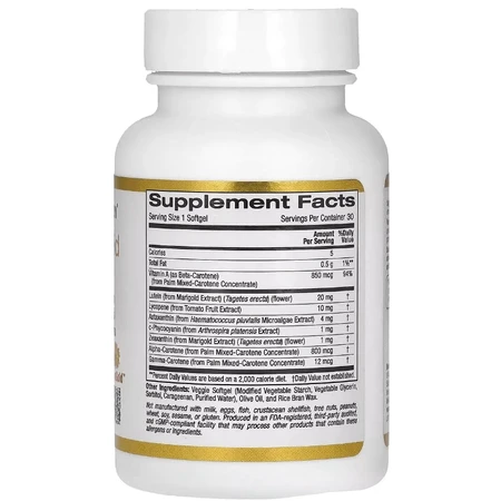 Комплекс астакаротиноидов, лютеин, ликопин, астаксантин, AstaCarotenoid Complex, Lutein, Lycopene, and Astaxanthin Complex, California Gold Nutrition, 30 вегетарианских капсул: цены и характеристики