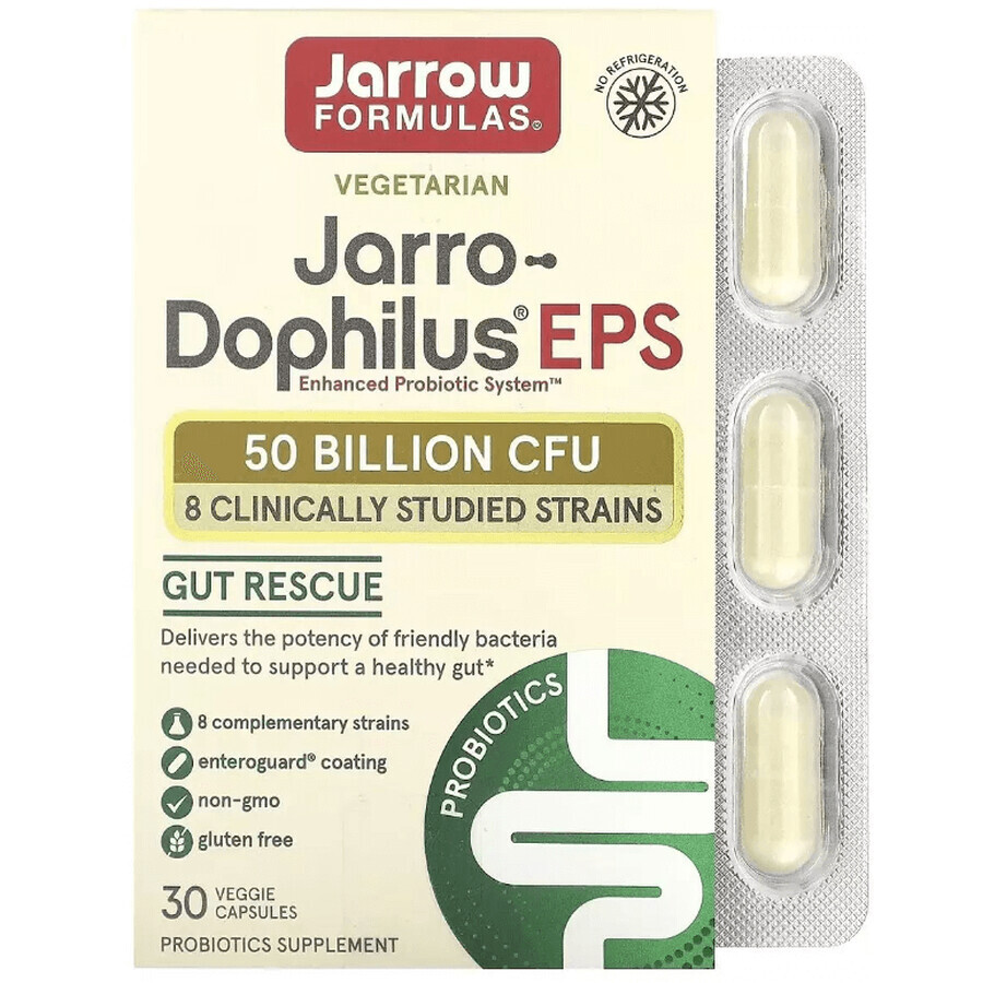 Пробіотики, 50 млрд КУО, Jarro-Dophilus EPS, Jarrow Formulas, 30 вегетаріанських капсул: ціни та характеристики