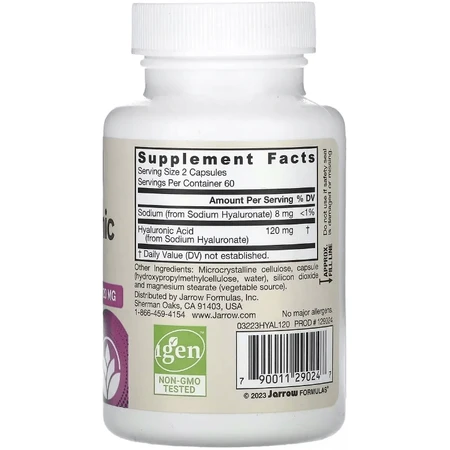 Гиалуроновая кислота, 120 мг, Hyaluronic Acid, Jarrow Formulas, 120 вегетерианских капсул: цены и характеристики