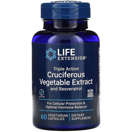 Экстракт крестоцветных тройного действия с ресвератролом, Triple Action Cruciferous Vegetable Extract with Resveratrol, Life Extension, 60 вегетарианских капсул