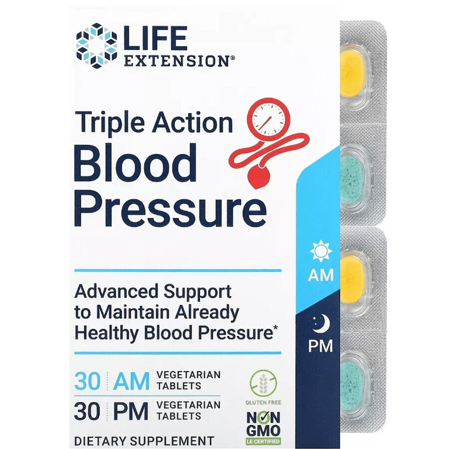 Защита Артериального давления тройного действия, Triple Action Blood Pressure, Life Extension, 2 упаковки по 30 вегетарианских таблеток: цены и характеристики