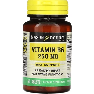 Витамин B6, 250 мг, Vitamin B6, Mason Natural, 60 таблеток