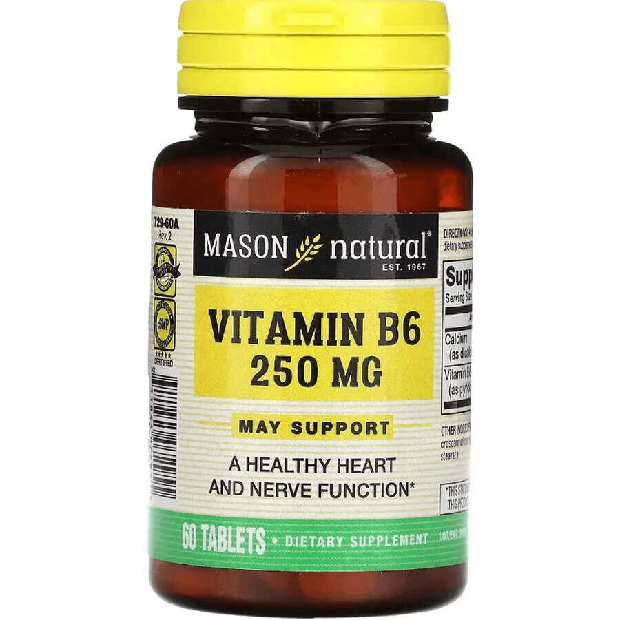 Вітамін B6, 250 мг, Vitamin B6, Mason Natural, 60 таблеток: ціни та характеристики
