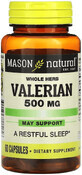 Валериана, 500 мг, Whole Herb Valerian, Mason Natural, 60 капсул