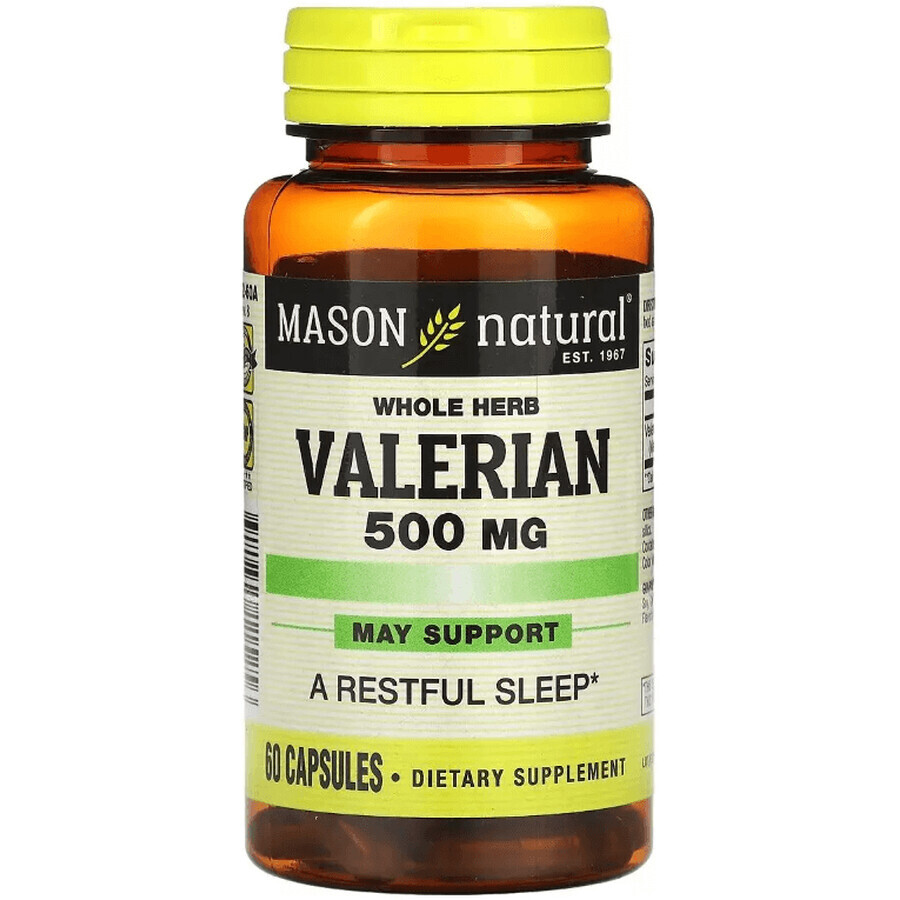 Валериана, 500 мг, Whole Herb Valerian, Mason Natural, 60 капсул: цены и характеристики